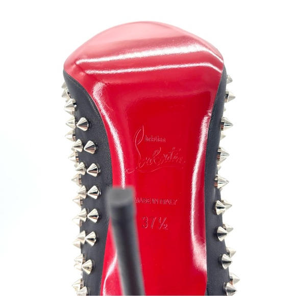 NEW Christian Louboutin Guerilla 100 Silver Spike Leather Peep Toe Booty 37.5 - Picture 10 of 10